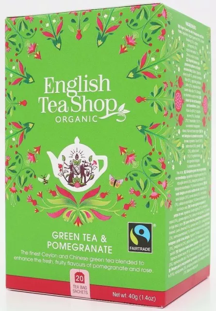 GRÜNER TEE MIT POGRANETE UND ROSENBLÜTEN FAIR TRADE BIO (20 x 2 g) 40 g - ENGLIS