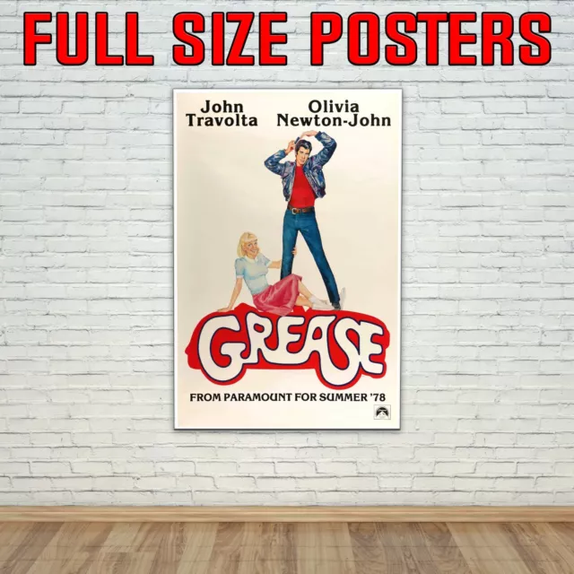 Grease John Travolta Olivia Newton John : Full Size Movie Poster !