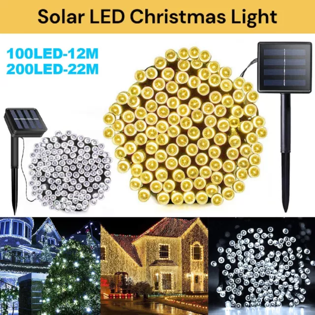 100-200 LED Solar Fairy String Lights Outdoor Garden Christmas Tree Party Decor