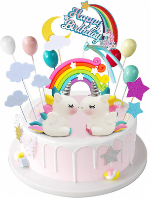 24 Pcs Torta di Unicorno Decorazioni,Cake Topper Unicorno,Torta di Compleanno Unicorno Mini Figure Set Con palloncini arcobaleno per La Festa di Compleanno Torta di Toppers per La Festa A Tema 