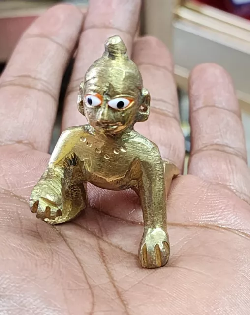 Brass 2 inches Lord Bal Krishna Statue Hindu God Laddu gopal usa Fast Ship