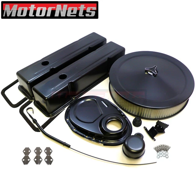 SB CHEVY BLACK Engine Dress Up Kit Tall Valve Covers Air Cleaner 5879