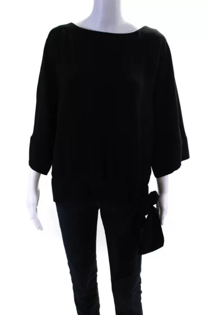 Trina Turk Womens Crepe Short Sleeve Tie Front Blouse Top Black Size M