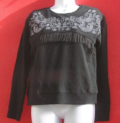 Age 13 KYLIE black cotton sweatshirt with tassels and beaded yoke - VGC