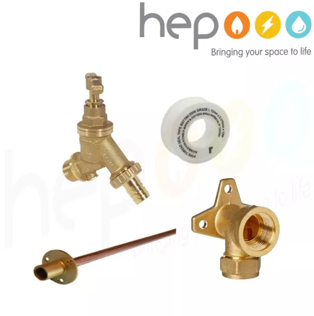 Garden Tap Outside Tap Kit With Brass Wall Plate Elbow or Through plate pipe 1/2
