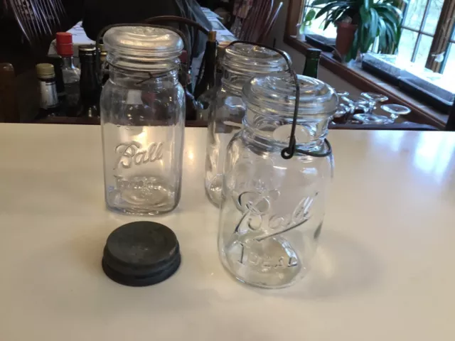 3 CANNING JARS With Metal Bales ,1 Zinc Canning Lid $8.50 - PicClick