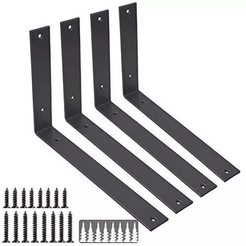 Shelf Brackets L Bracket 12 Inch 4PCS Heavy Duty Black Shelf Bracket Iron Met...