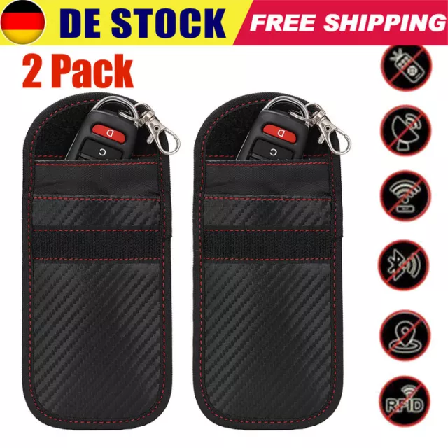 2x Auto Schlüssel Keyless Go Schutz RFID Funk Blocker Tasche Etui Hülle Carbon