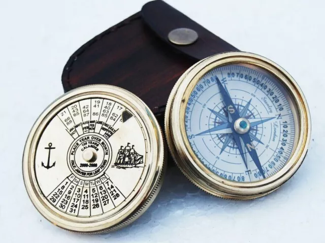 Compass Brass Nautical Calendar Gift Antique Poem Vintage Pocket With Case gift
