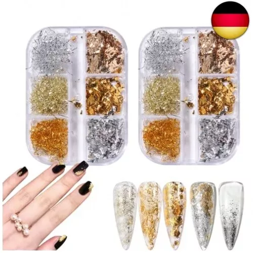 2 Boxes Nail Art Foil Flakes Aluminum Foil Flake,Metallic Gold Silver Nail