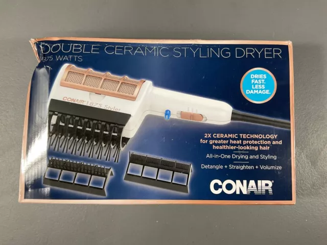 Conair Double Ceramic Styling Dryer 375 Watts Detangle Straighten Volumize White