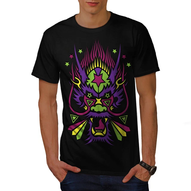 Wellcoda Chinese Dragon Fantasy Mens T-shirt, Devil Graphic Design Printed Tee