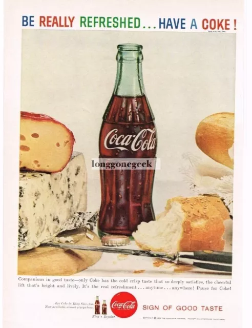 1959 COCA COLA COKE W/ Bread and Bleu Cheese Vintage Print Ad
