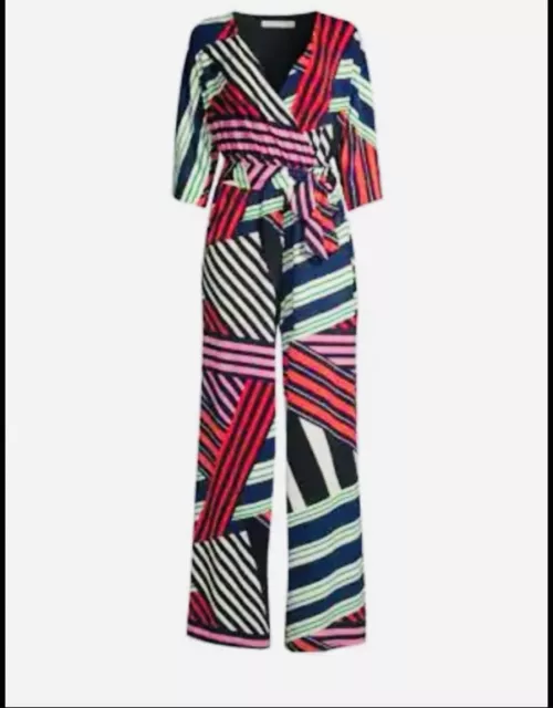 Trina Turk Jumpsuit Wide Leg Sash Tie Jersey Stretch Knit Colorful Print SZ M