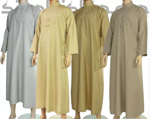 THOBE JUBBA CREAM Brown Grey Qatari Collar Arab Mens Dress Islamic Clothing  £14.99 - PicClick UK