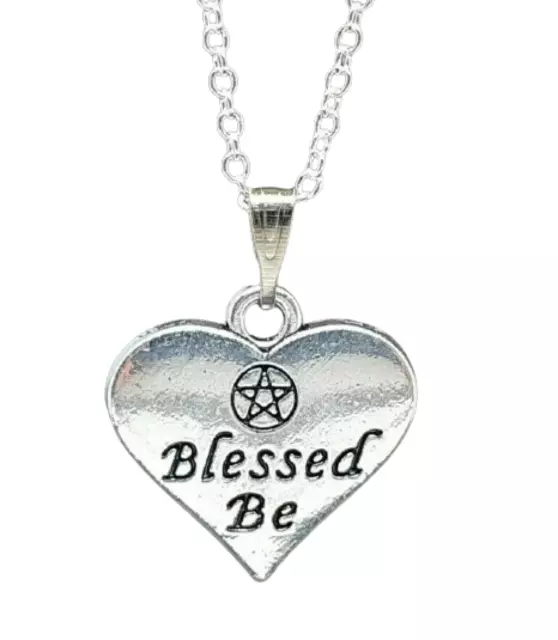 Blessed Be Necklace Pendant Pentacle Heart Chain Jewellery Pagan Wiccan & Boxed