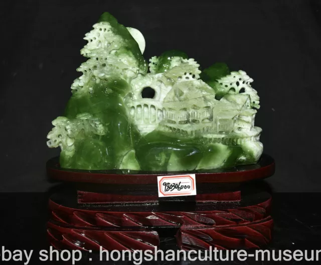 11.2" Chinese Natural Xiu Jade Hand Carving Pavilions Bridge Mountain Statue