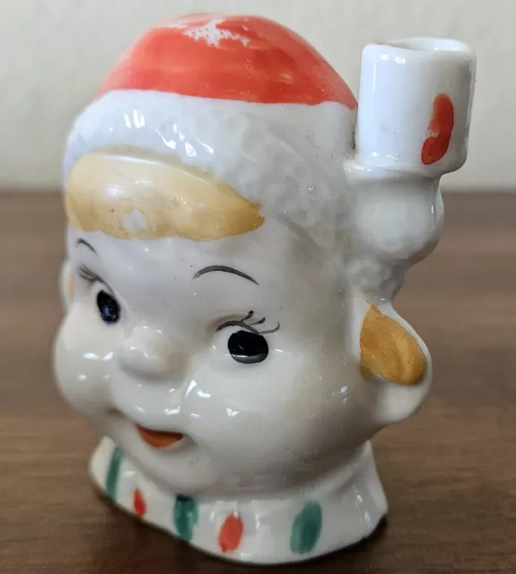 VTG MCM 1950s Christmas Candle Holder Made in Japan. Santa Elf Boy Ceramic