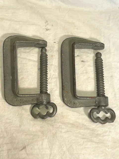 UNMARKED Pair 2 hand made ? forged steel "C" CLAMP SET 2.5" ORNATE HANDLE L@@K!!