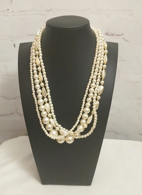 Vintage Multi Strand 4 Layer Faux Pearl Necklace 18.5"