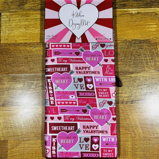 Alfombra de secado de platos para el Día de San Valentín 18""x24"" You Have My Heart Sweetheart NUEVA rosa