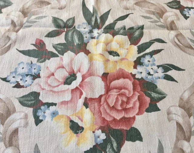 Antique Vintage Floral Cotton Fabric ~ Barkcloth Era ~ Peach Apricot Blue Yellow