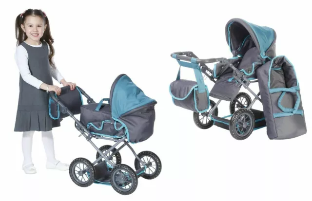 Carrozzina Knorr Ruby altezza cm 62 passeggino azzurro blu per bambole