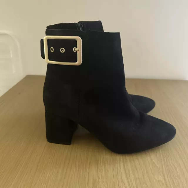 MARKS AND SPENCER Womens Black Block Heel Ankle Boot Suede Wide Fit ...