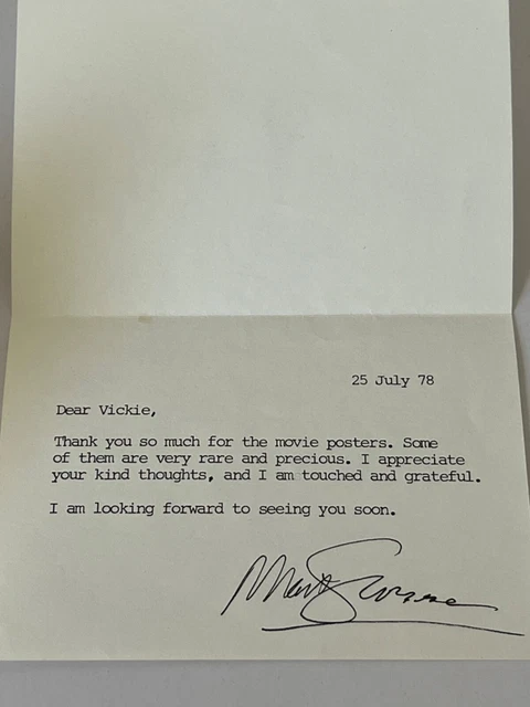 Martin Scorsese autographed thank you note to Vikki Lamotta, w/envelope