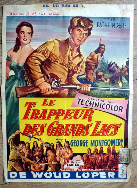belgian poster, western THE PATHFINDER, GEORGE MONTGOMERY, INDIENS, TRAPPEURS