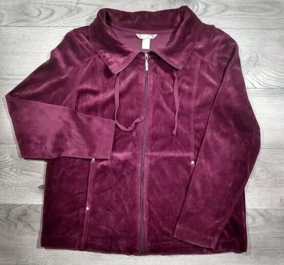 White Stag Long Sleeve Full Zip Collared Jacket Womens Medium Velour Burgundy