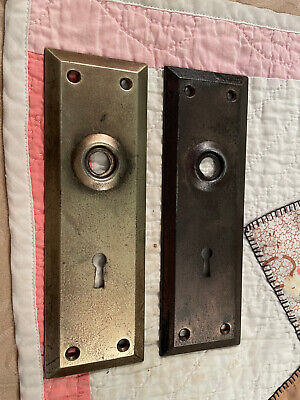 Pair 2 1/4" x 7" Antique Mission Era Door Knob Backplates, Free S/H 2