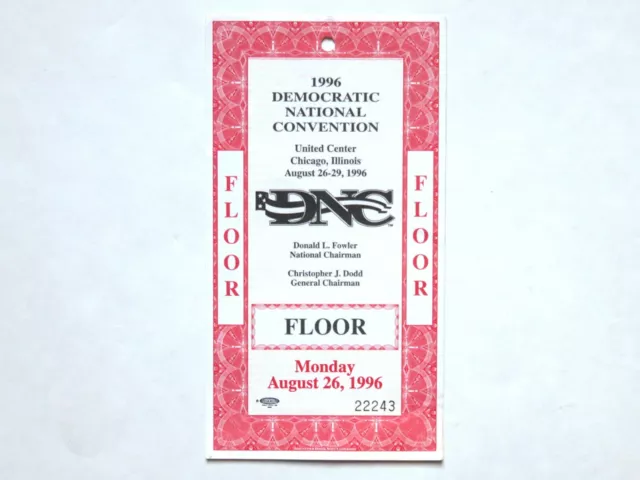 1996 Democratic National Convention Floor Pass Chicago Clinton Gore Election