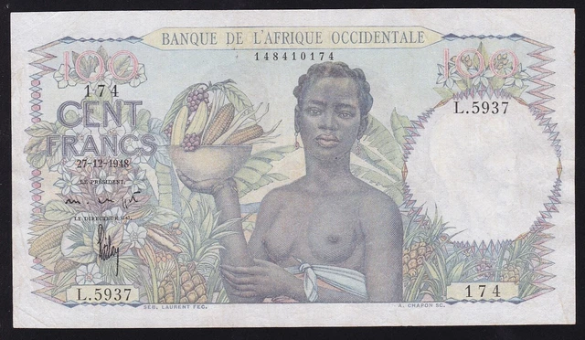 French West Africa ---- 100  Francs  1948 --- Vf -- Very Nice -