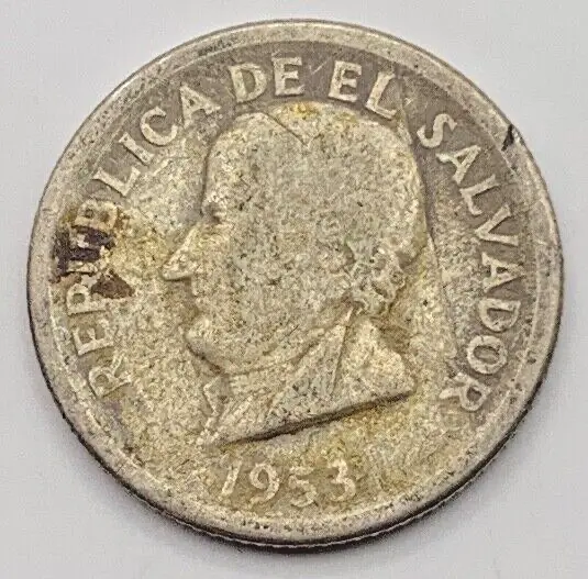 1953 El Salvador Silver (.900) 25 Centavos - Free Shipping