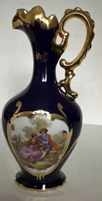 LIMOGES FRANCE COBALT BLUE  & 22k Gold VASE PITCHER /Bud Vase