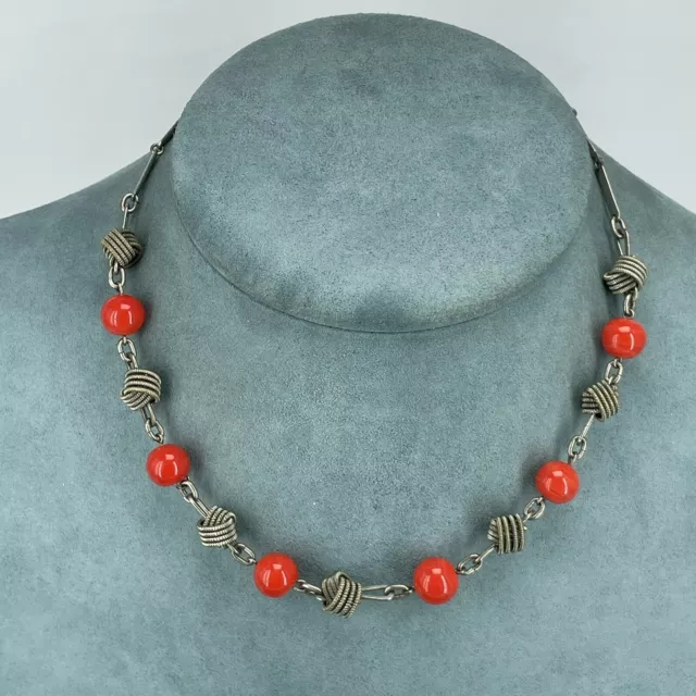 jakob bengel necklace Art Deco Red Glass Beaded Knot Bar Link Machine Age Vtg￼