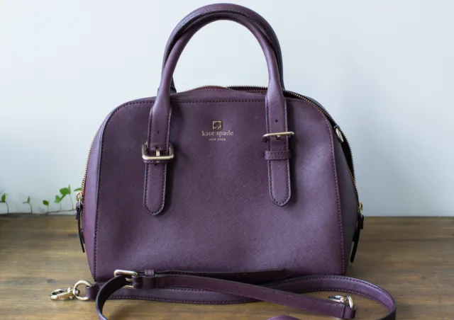 Kate Spade Jackson Street Lottie Pebble Leather Satchel Handbag -Eggplant Purple