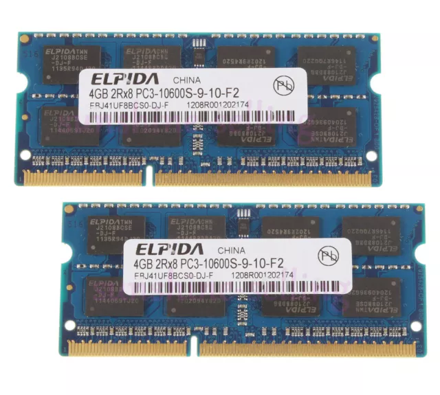 8 Go Elpida 2x 4 Go 2Rx8 PC3-10600 DDR3 1333 MHz Mémoire RAM SODIMM Ordinateur #