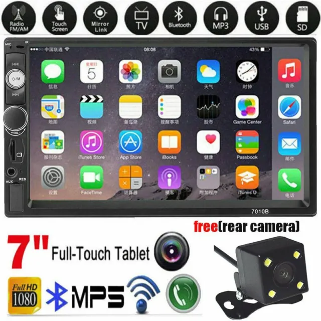 2DIN 7" HD Car Stereo Radio MP5 Player Bluetooth Touch Screen With Rear Camera