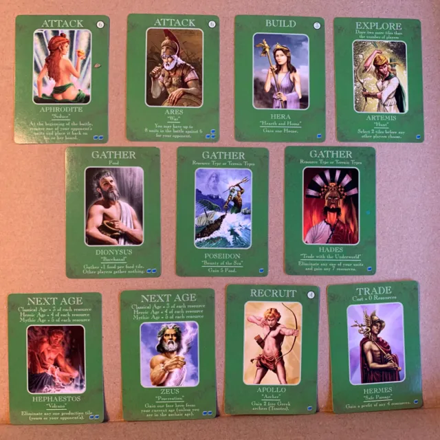 11 GREEK GODS Random Action Cards for AGE OF MYTHOLOGY Game Parts
