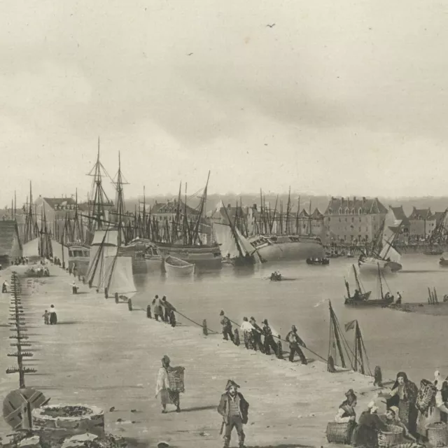 Vue de Dieppe Port Marine Aquatinte originale Louis Garneray XIXe