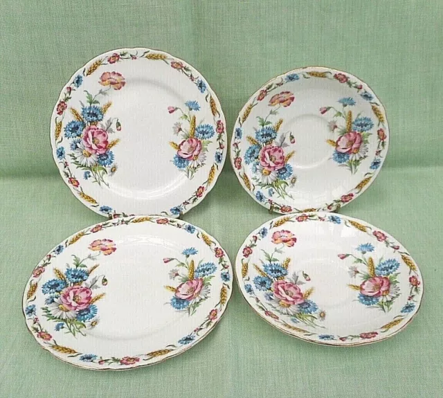 Vintage Aynsley "Field Fair" bone china 2 saucers & 2 side plates - scarce