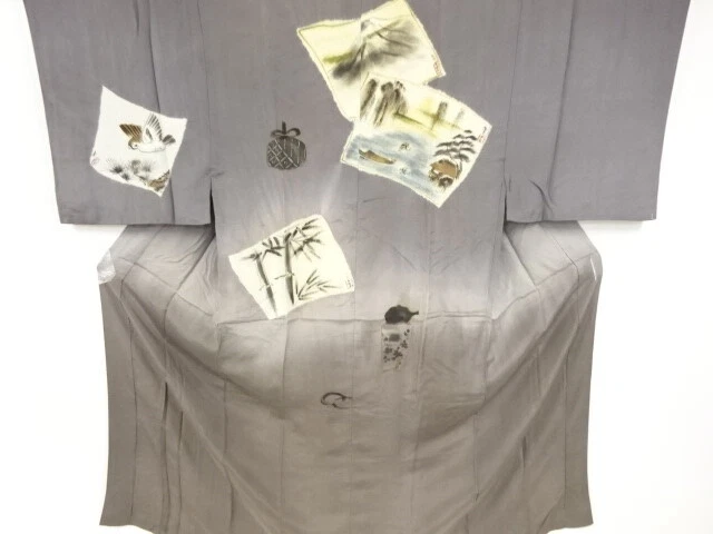 98121# Japanese Kimono / Antique Mens Juban / Shibori  /House & Mt.fuji With
