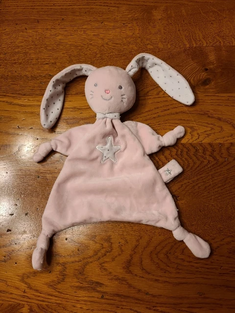 Doudou Plat Tex Carrefour Lapin Rose Blanc Etoile Grise Etat Neuf Jamais Servi