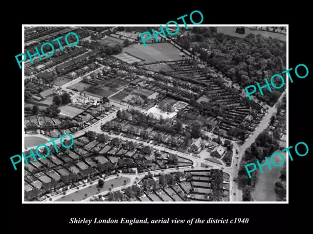 OLD POSTCARD SIZE PHOTO SHIRLEY LONDON ENGLAND AERIAL VIEW OF DISTRICT c1940