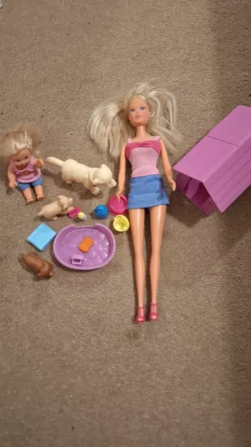 Barbie Doll Baby Puppies Playset with 2 Babrbie Dolls and 2 Dogs and Accessories