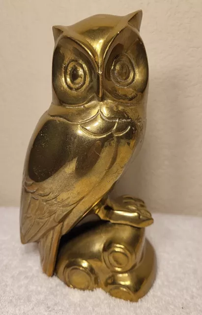 Vintage Cast &Joined Brass Owl Figurine Hollow 6" X 4" X 2.5" 1 lbs 7.5oz Weight 2