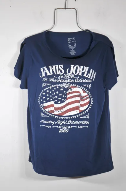 Janis Joplin Women's Printed tee Top T shirt 2XL Houston Coliseum 1969 Blue NWOT