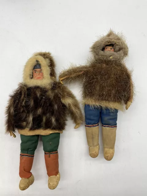 Vtg Alaskan Eskimo Doll Native  Handmade Leather Mukluk Suede Folk Art